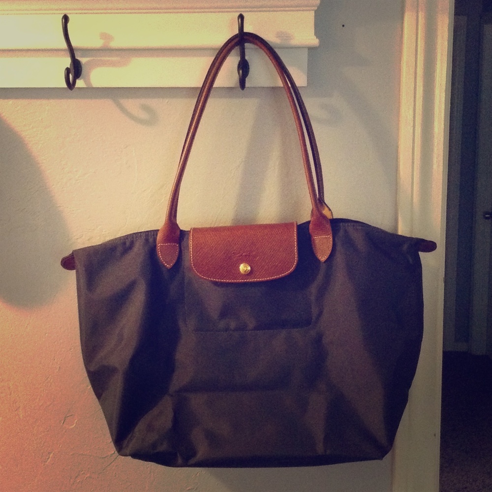 Longchamp Large Le Pliage Gunmetal Tote